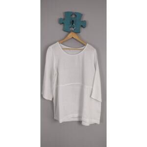Pure Jill J Jill White 100 % Linen Top  Resortwear Travelwear Lagenlook Layering